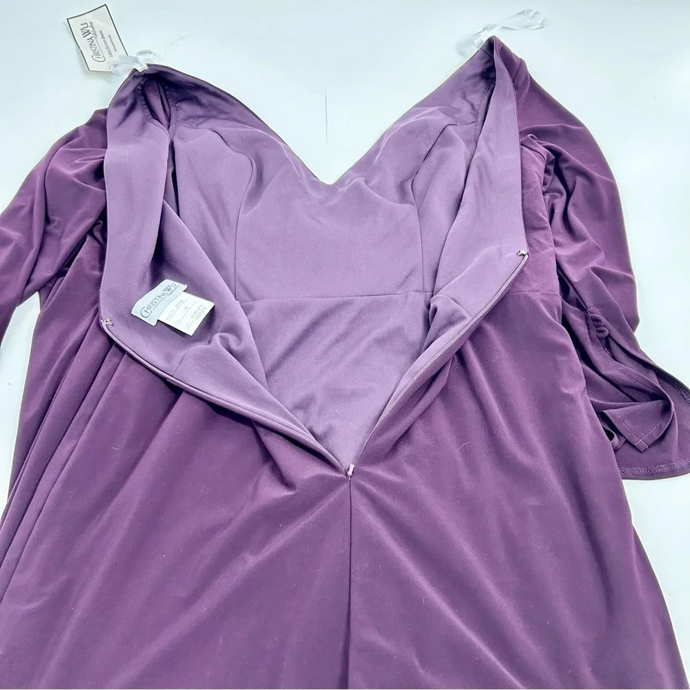 Christina Wu Jersey Purple Burgundy‎ Long Sleeve Maxi Formal Dress 22106 Sz 16 - Picture 6 of 6